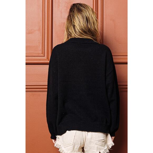 BiBi Black Holiday Christmas Tinsel Lettering Christmas Sweater NEW Large - Picture 6 of 8